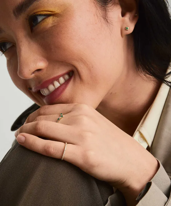 Rings<Mejuri Emerald And Diamond Wishbone Ring