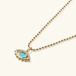 Necklaces<Mejuri Evil Eye Pav Diamond & Turquoise Charm Pendant