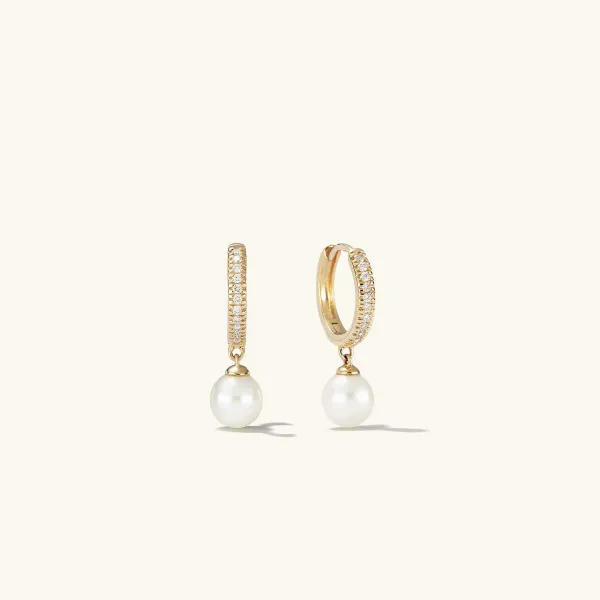 Earrings<Mejuri Pav Diamond Pearl Huggies