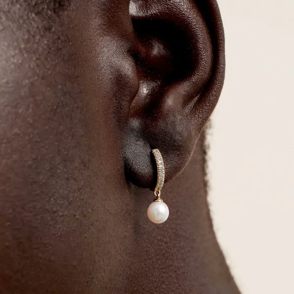 Earrings<Mejuri Pav Diamond Pearl Huggies