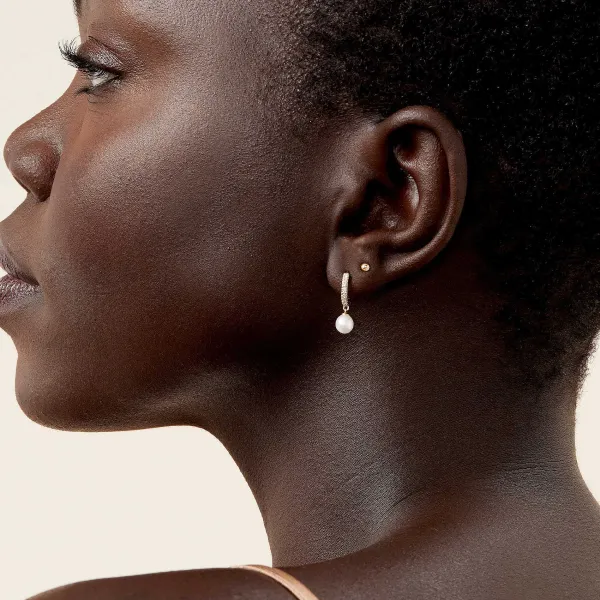 Earrings<Mejuri Pav Diamond Pearl Huggies