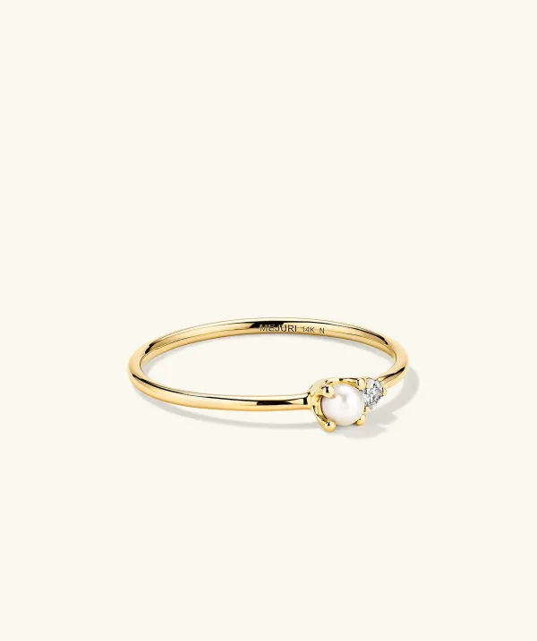 Rings<Mejuri Pearl And Diamond Stacker Ring