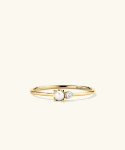 Rings<Mejuri Pearl And Diamond Stacker Ring