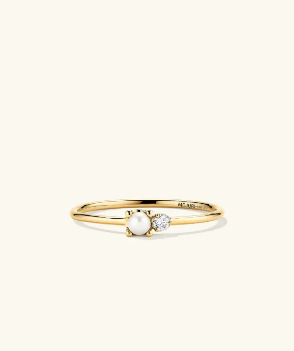 Rings<Mejuri Pearl And Diamond Stacker Ring