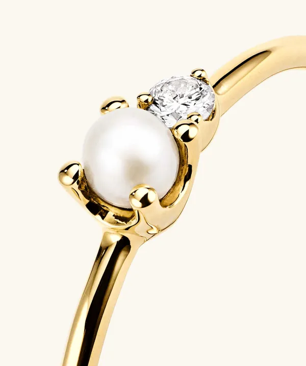 Rings<Mejuri Pearl And Diamond Stacker Ring