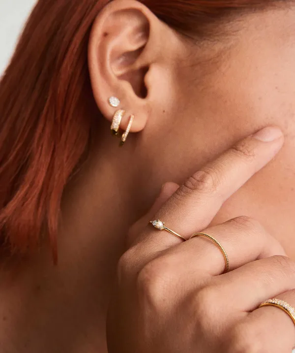Rings<Mejuri Pearl And Diamond Stacker Ring