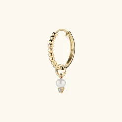 Earrings<Mejuri Single Diamond And Pearl Hoop Charm
