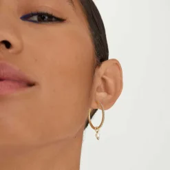 Earrings<Mejuri Single Diamond And Pearl Hoop Charm